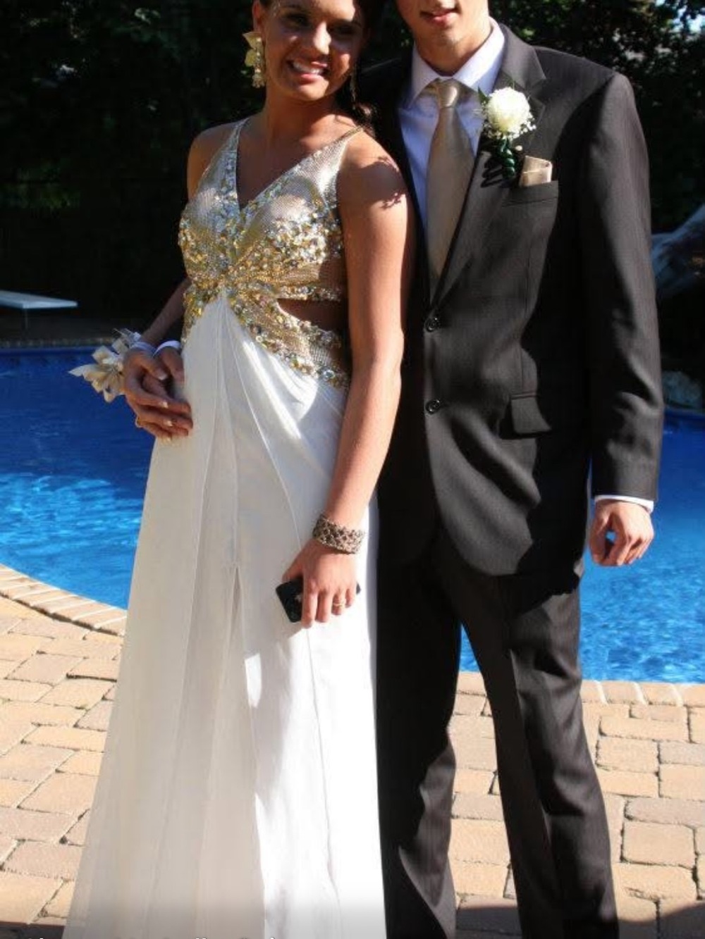 White & gold prom dress